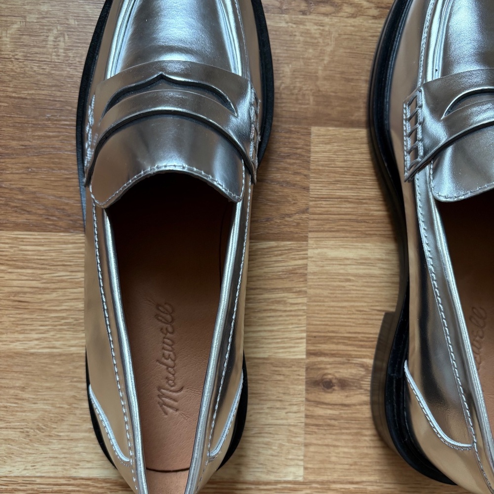 Madewell Women’s Vernon Shiny Silver Specchio Leather Loafers - Picture 10 of 14